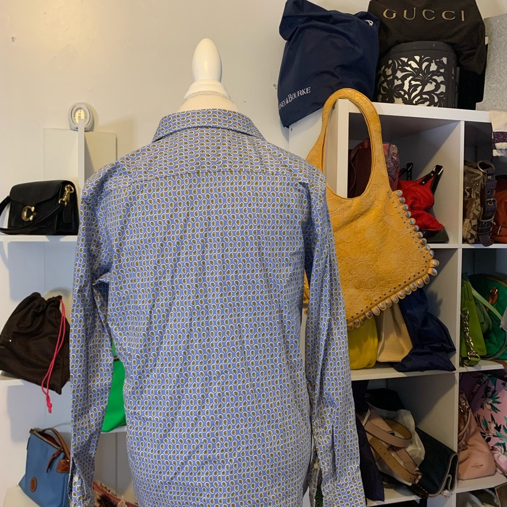 Stylish Blue Patterned Button-Up Shirt - image 3